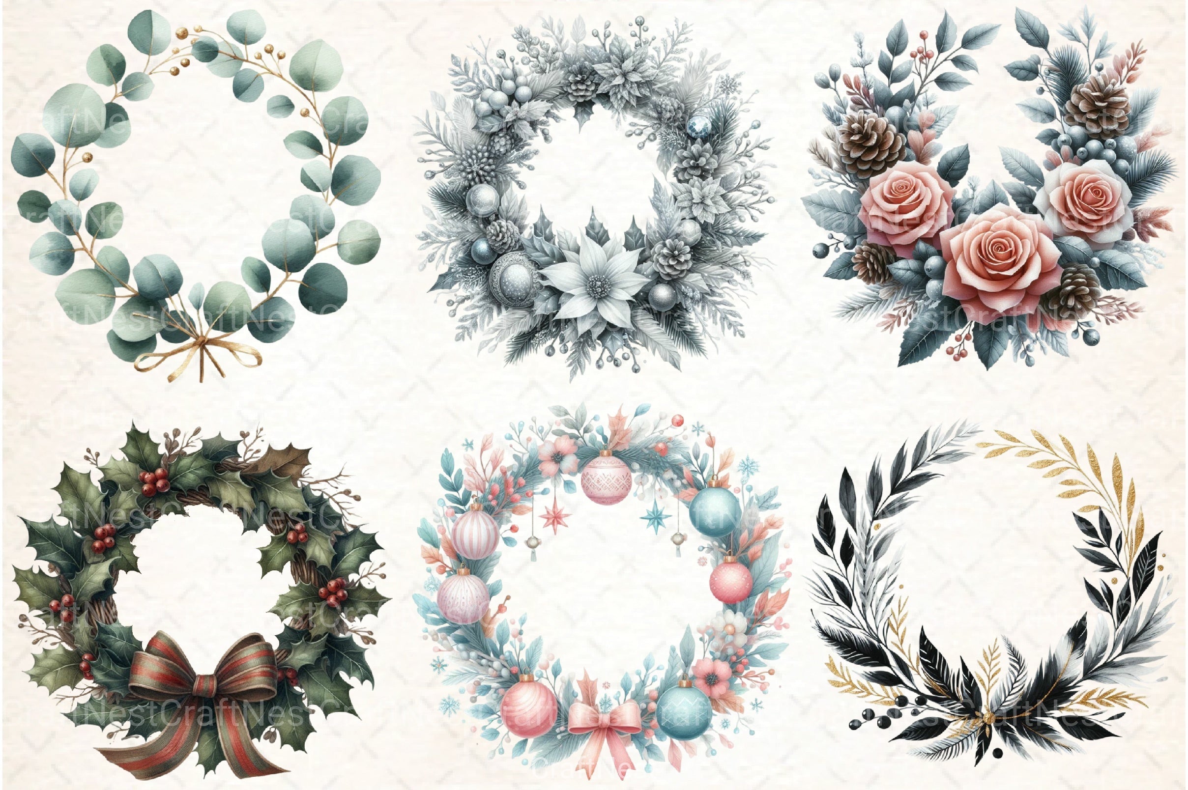Christmas Wreath Clipart Bundle 14 - CraftNest - Digital Crafting and Art