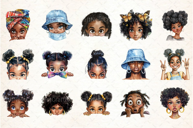 Peeking Black Girls Clipart Bundle 1 - CraftNest - Digital Crafting and Art