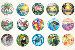 Round Stained Glass Summer Clipart Bundle 5 - CraftNest - Digital Crafting and Art
