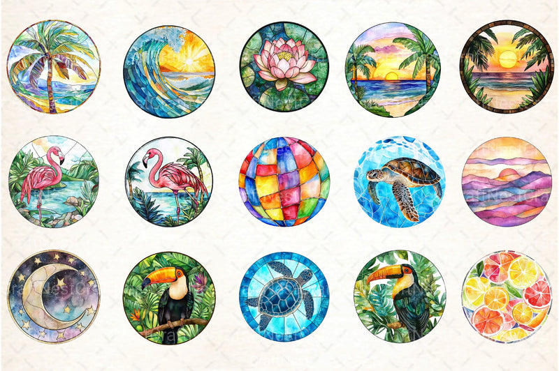 Round Stained Glass Summer Clipart Bundle 5 - CraftNest - Digital Crafting and Art
