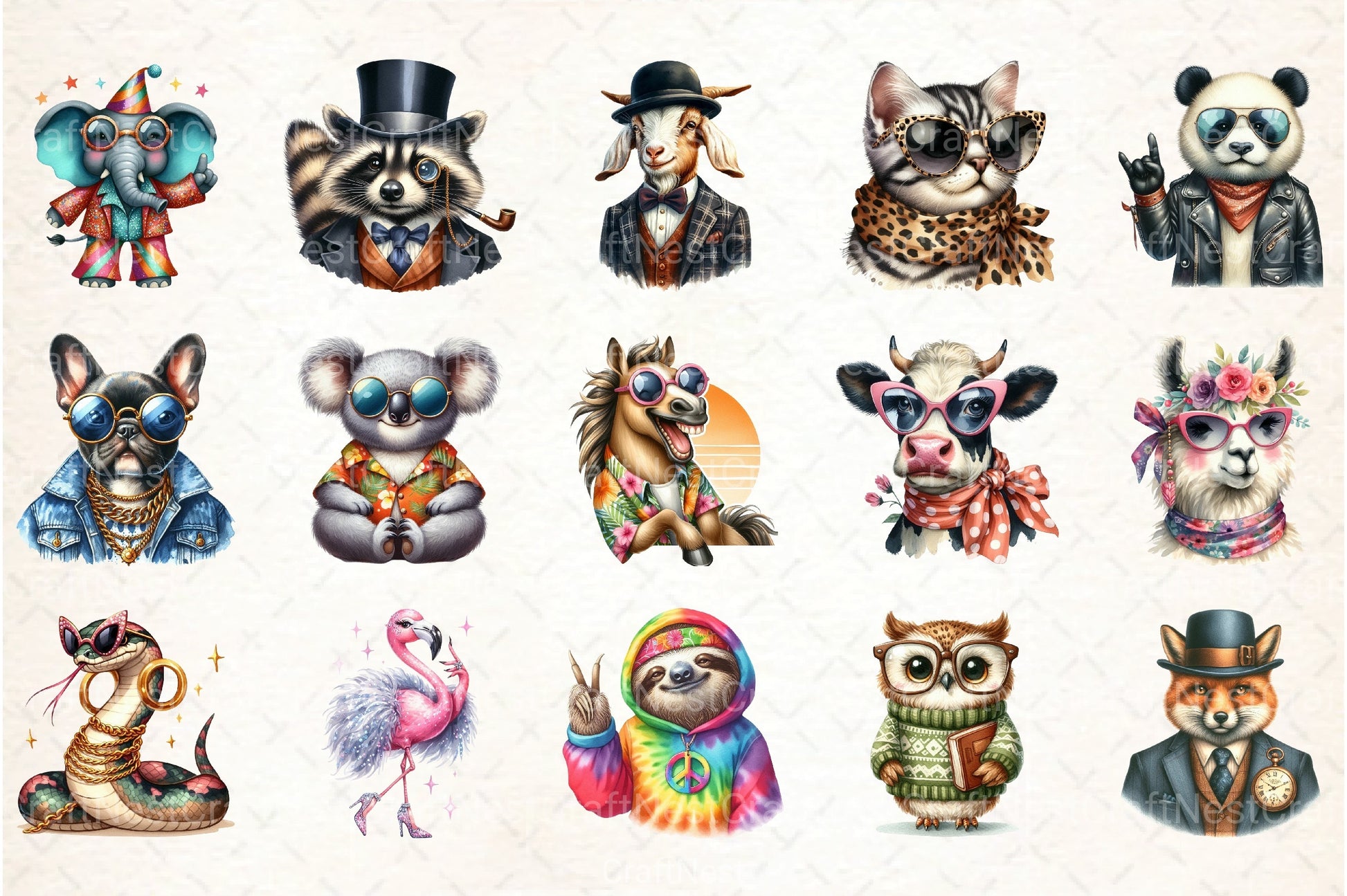 Funky Dressed Up Animals Clipart Bundle 3 - CraftNest - Digital Crafting and Art
