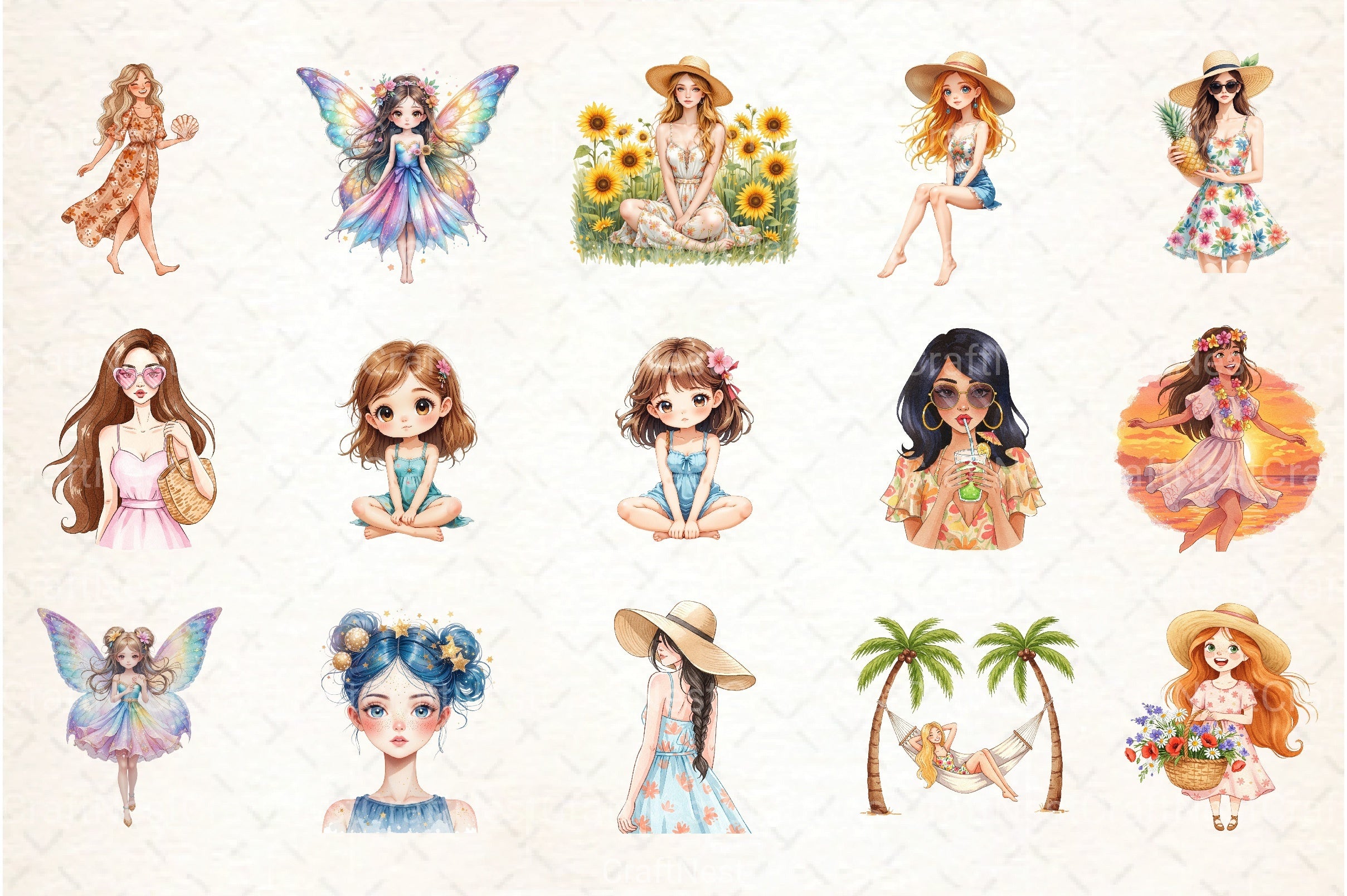 Summer Girl Clipart Bundle 45 - CraftNest - Digital Crafting and Art