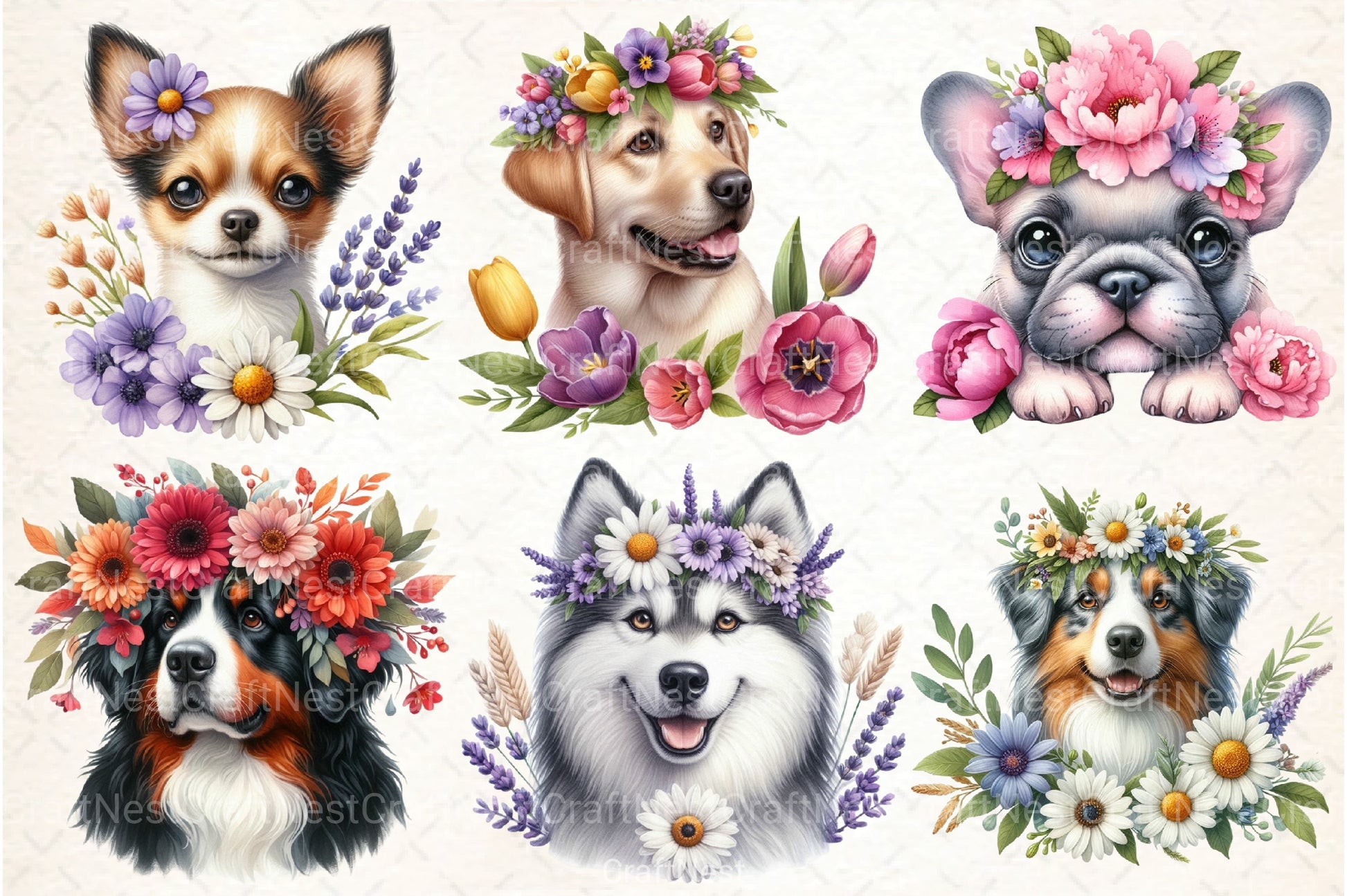Dog Breeds Flower Crowns Clipart Bundle - CraftNest - Digital Crafting and Art