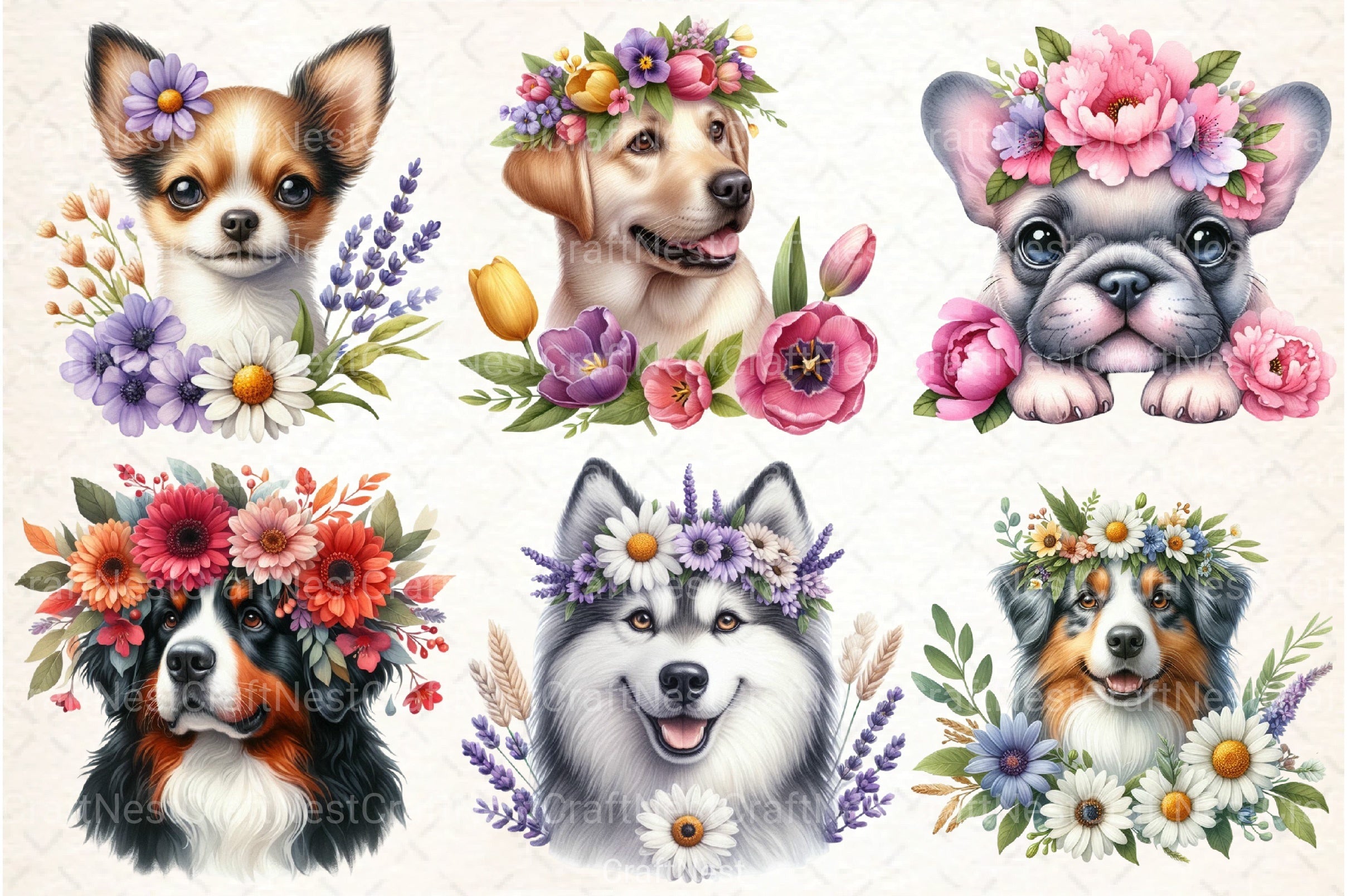 Dog Breeds Flower Crowns Clipart Bundle - CraftNest - Digital Crafting and Art