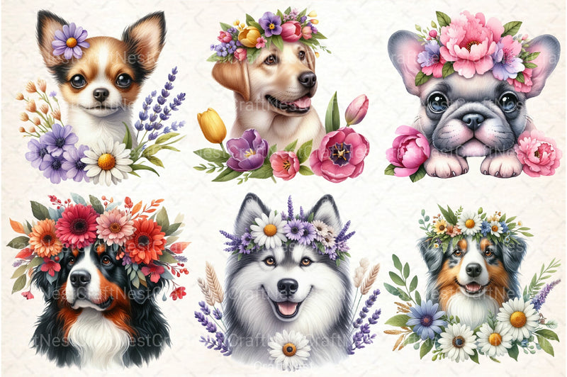 Dog Breeds Flower Crowns Clipart Bundle - CraftNest - Digital Crafting and Art