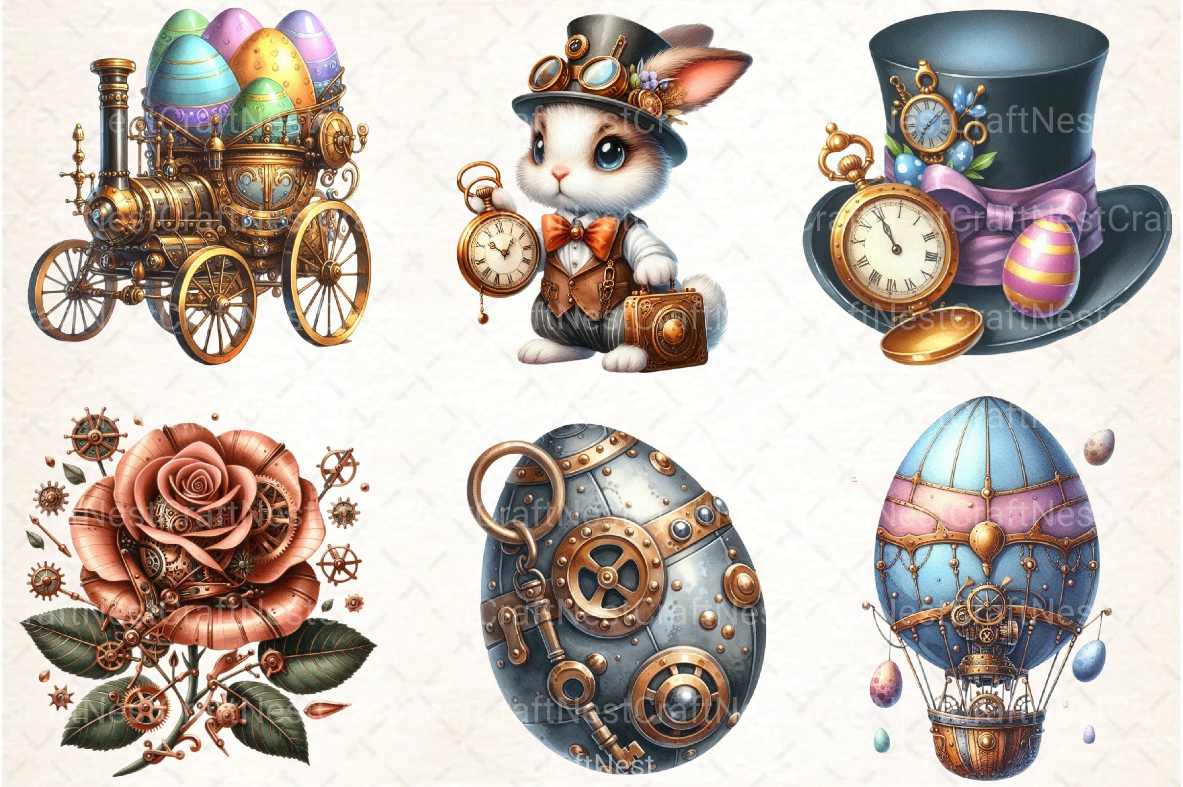 Steampunk Easter Clipart Bundle 99 - CraftNest - Digital Crafting and Art
