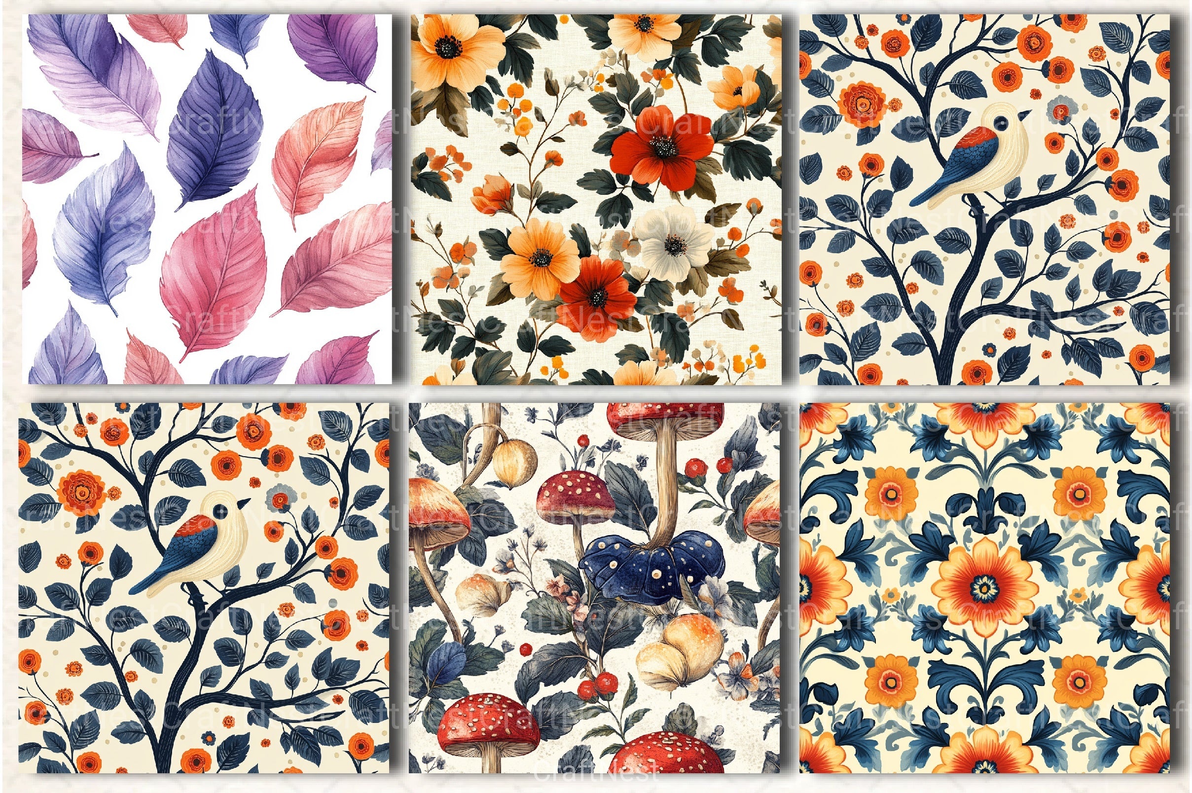 Seamless Patterns Small Set Digital Paper - CraftNest - Digital Crafting and Art