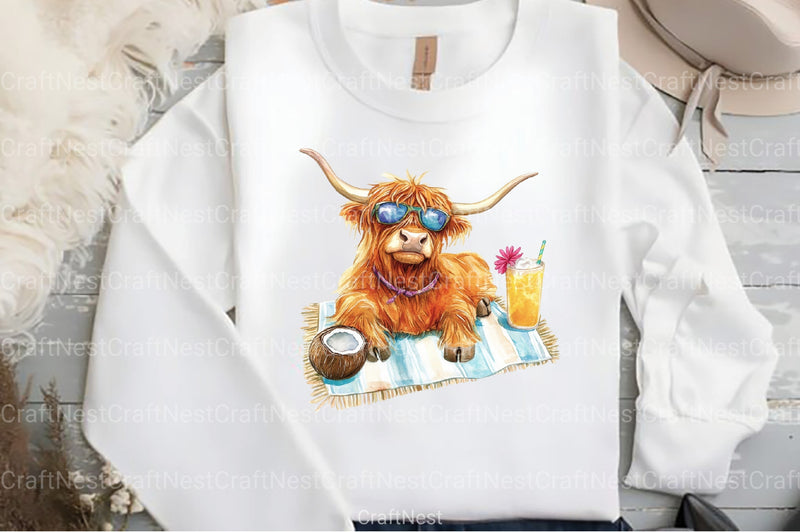 Summer Highland Cow Clipart Bundle 12 - CraftNest - Digital Crafting and Art