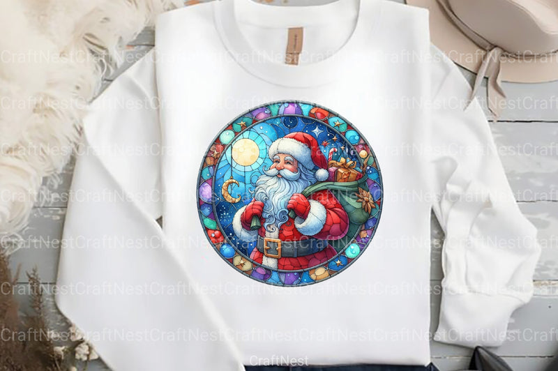 Round Santa Stained Glass Clipart Bundle 99 - CraftNest - Digital Crafting and Art