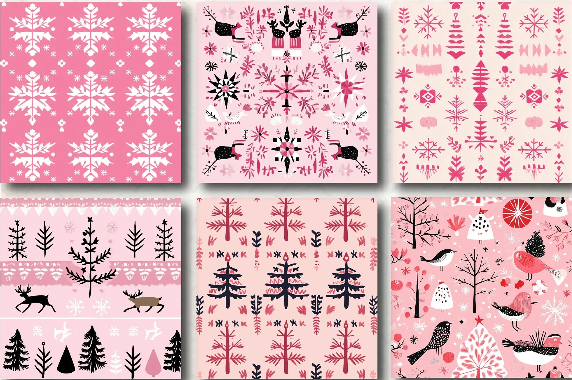 Pink Scandinavian Christmas Patterns Clipart Bundle - CraftNest - Digital Crafting and Art