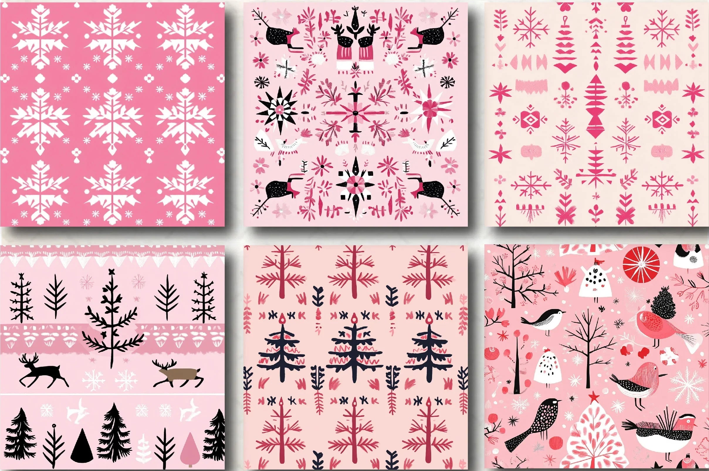 Pink Scandinavian Christmas Patterns Clipart Bundle - CraftNest - Digital Crafting and Art