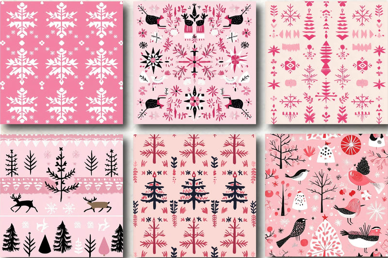 Pink Scandinavian Christmas Patterns Clipart Bundle - CraftNest - Digital Crafting and Art