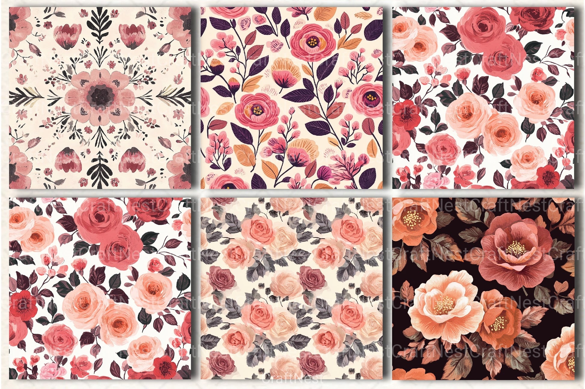 Boho Rose Tones Pattern Clipart Bundle - CraftNest - Digital Crafting and Art