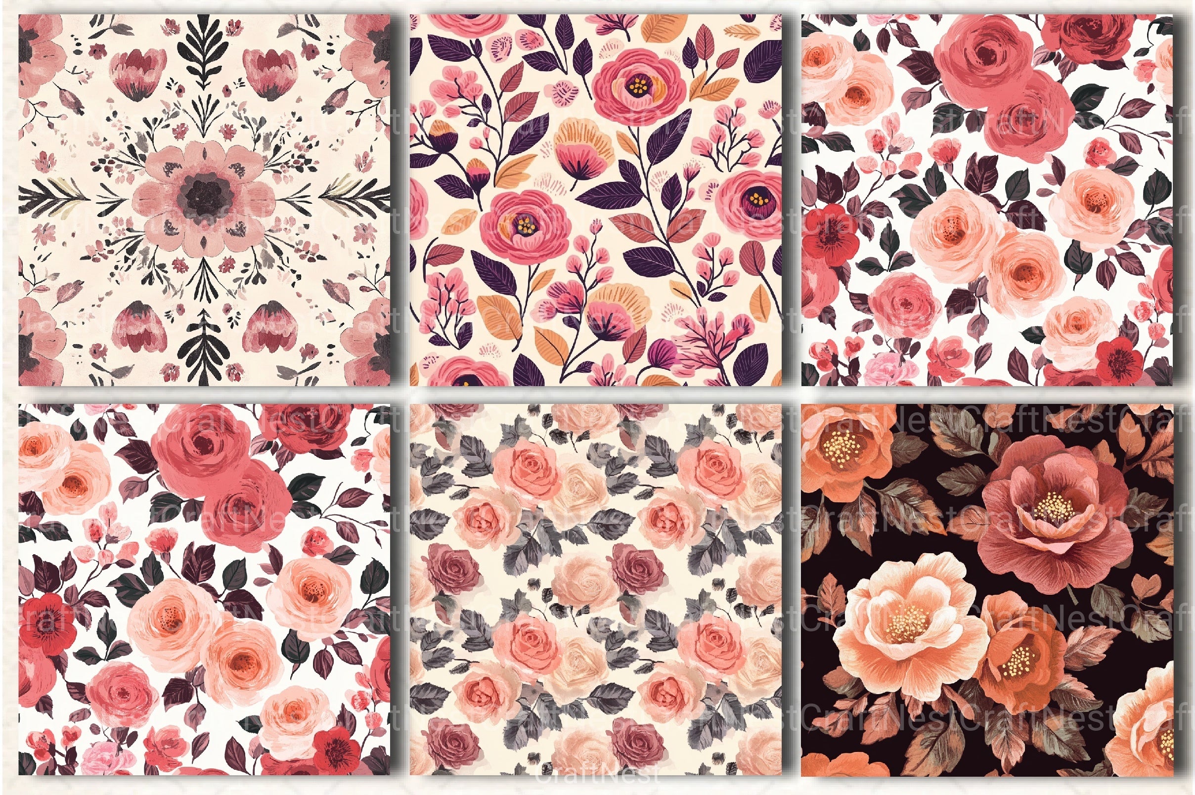 Boho Rose Tones Pattern Clipart Bundle - CraftNest - Digital Crafting and Art
