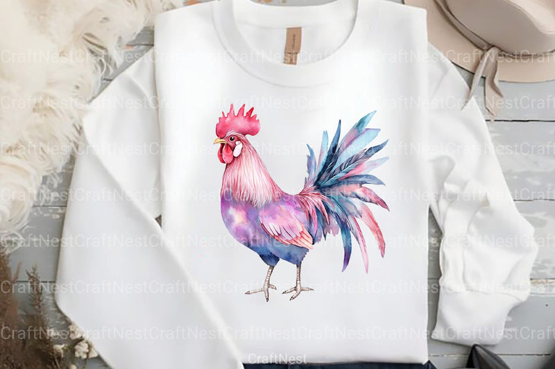 Boho Rooster Clipart Bundle: Colorful Feathers Collection - CraftNest - Digital Crafting and Art