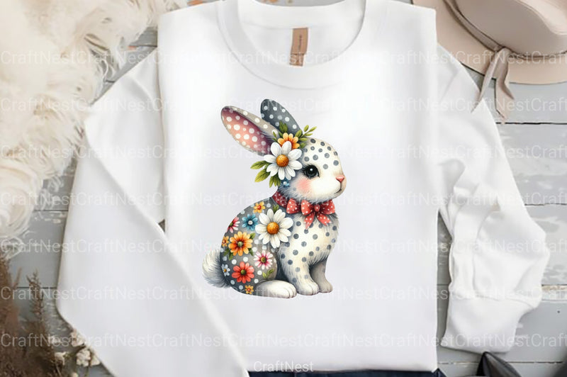 Retro Floral Easter Bunny Clipart Bundle - CraftNest - Digital Crafting and Art