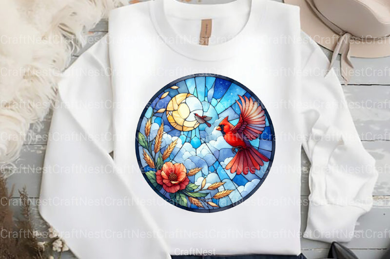 Round Cardinal Stained Glass Clipart Bundle - CraftNest - Digital Crafting and Art