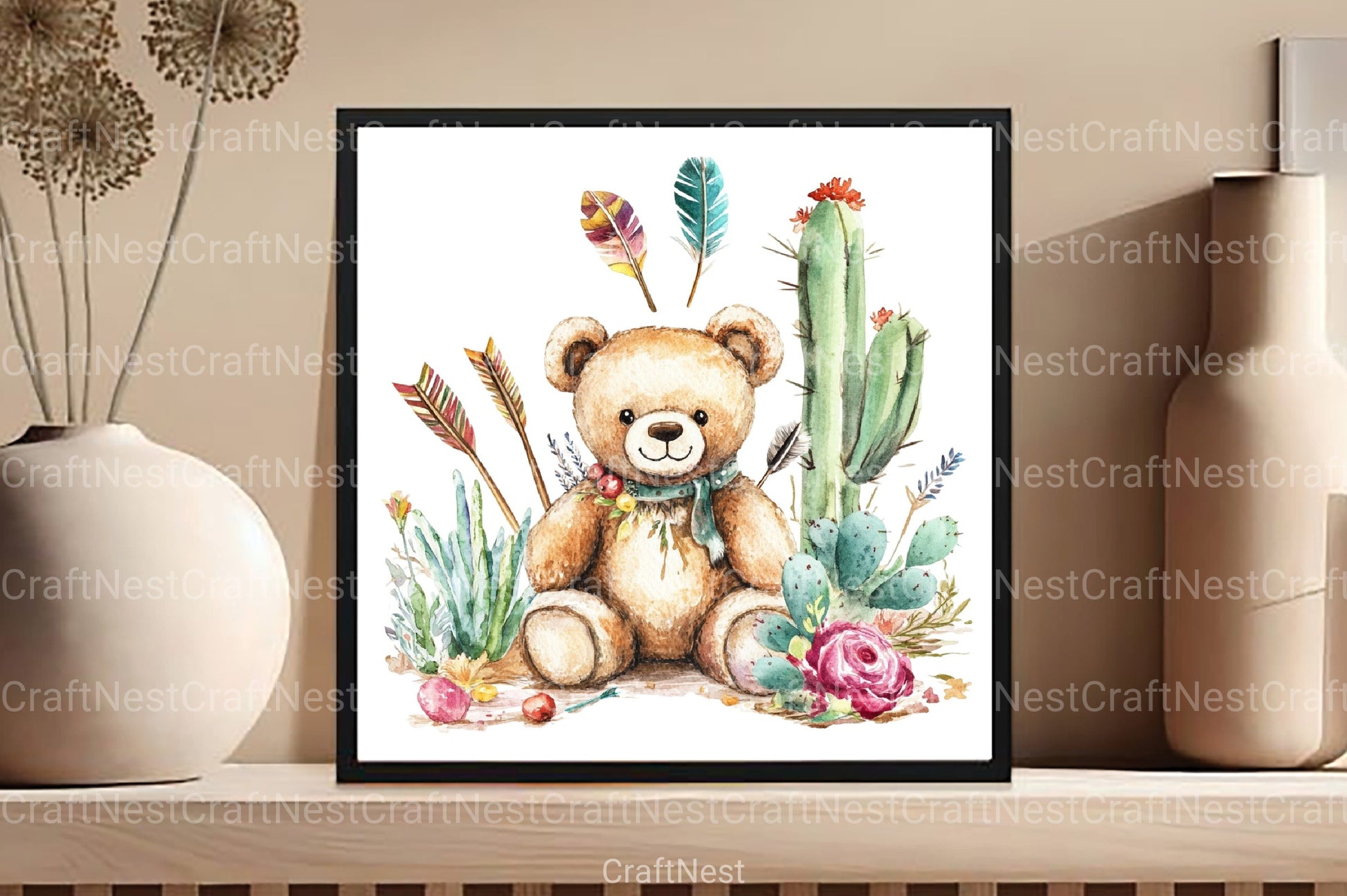 Nursery Teddy Bear Boho Clipart Bundle 4 - CraftNest - Digital Crafting and Art