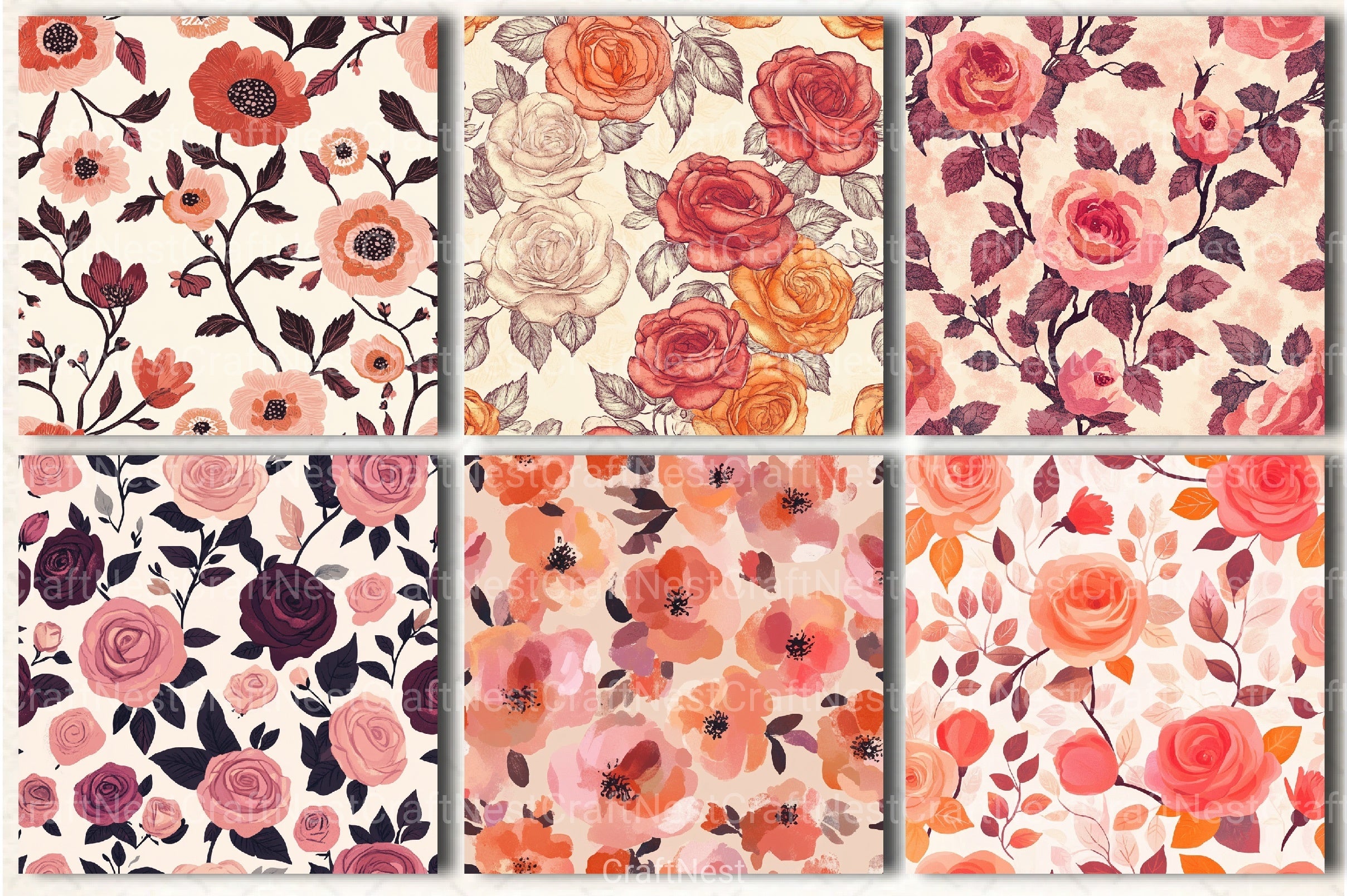 Boho Rose Tones Pattern Clipart Bundle - CraftNest - Digital Crafting and Art
