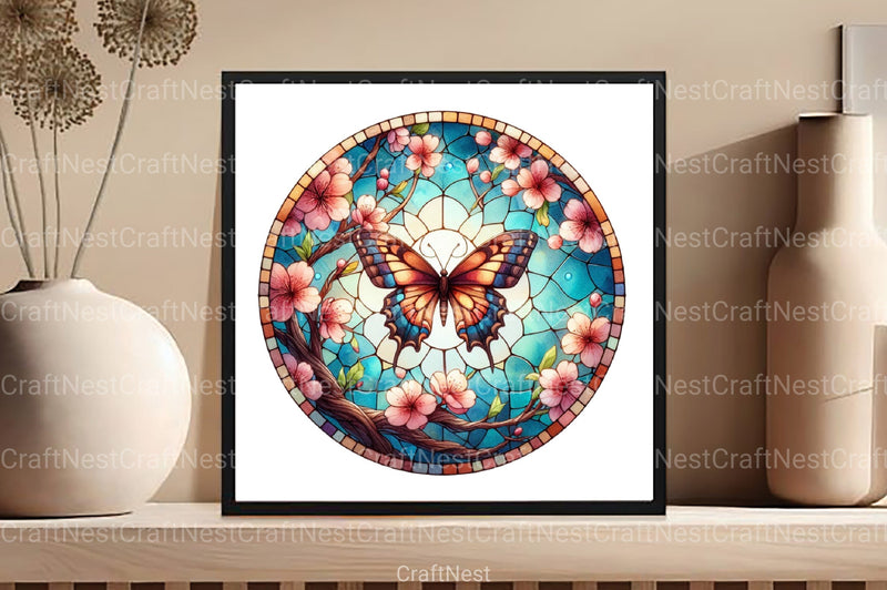 Round Butterfly Stained Glass Clipart Bundle - CraftNest - Digital Crafting and Art