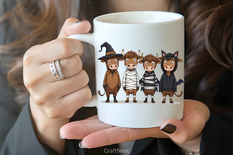 Cartoon Highland Cows Halloween Clipart Bundle - CraftNest - Digital Crafting and Art