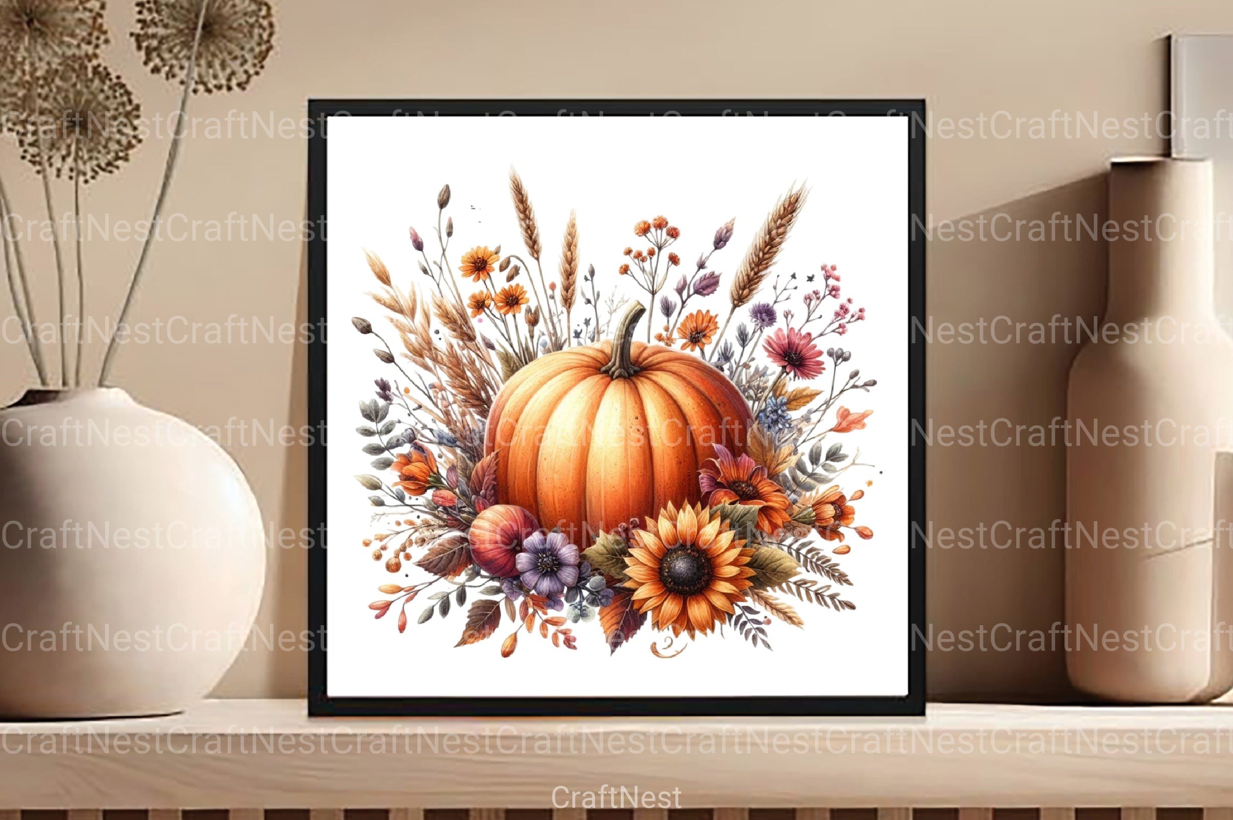 Fall Pumpkin Floral Clipart Bundle - CraftNest - Digital Crafting and Art