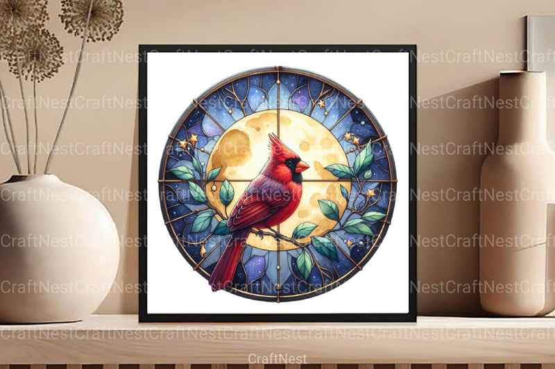 Round Cardinal Stained Glass Clipart Bundle - CraftNest - Digital Crafting and Art