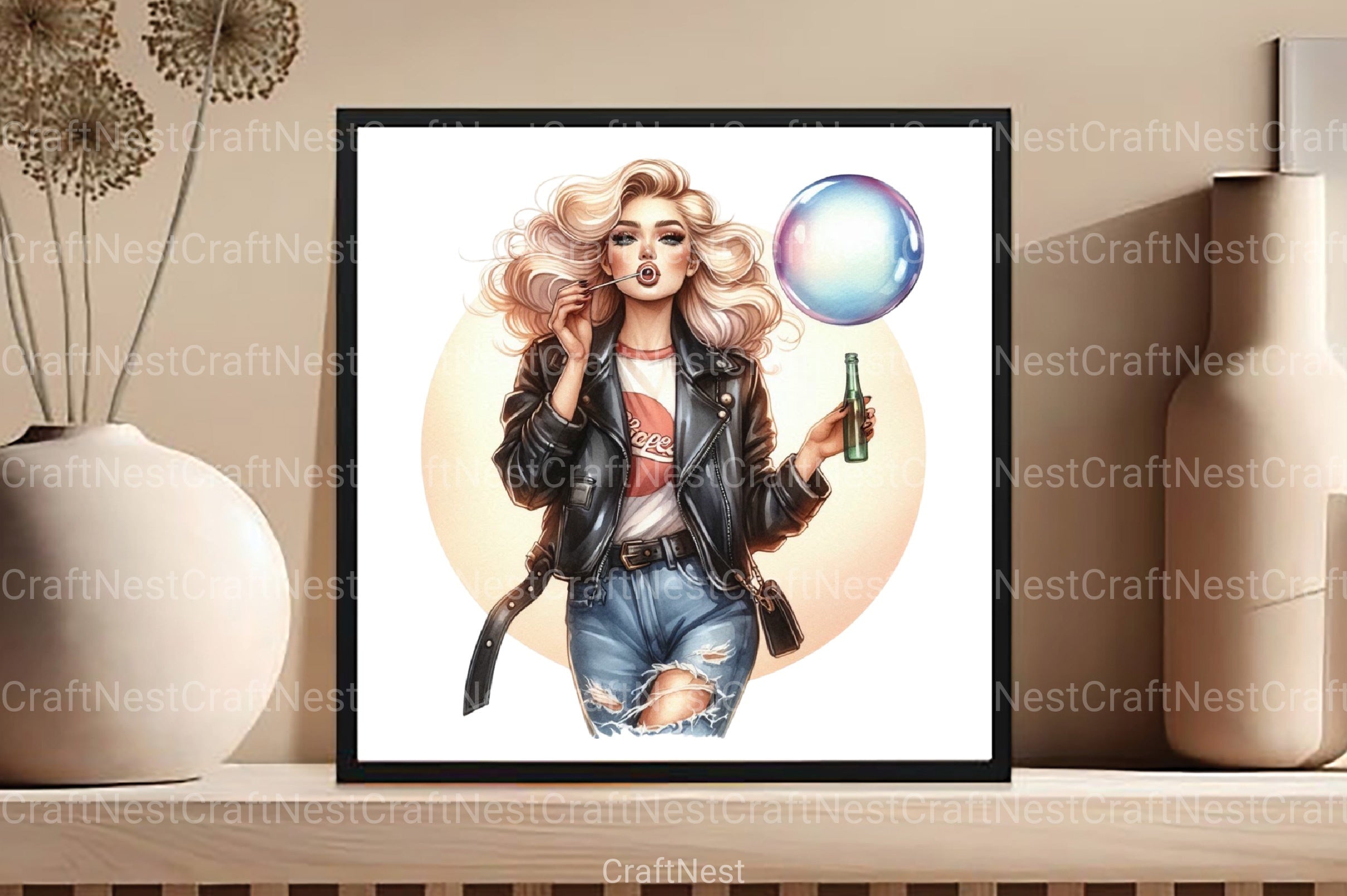 Retro Girl Blowing Bubblegum Clipart Bundle - CraftNest - Digital Crafting and Art