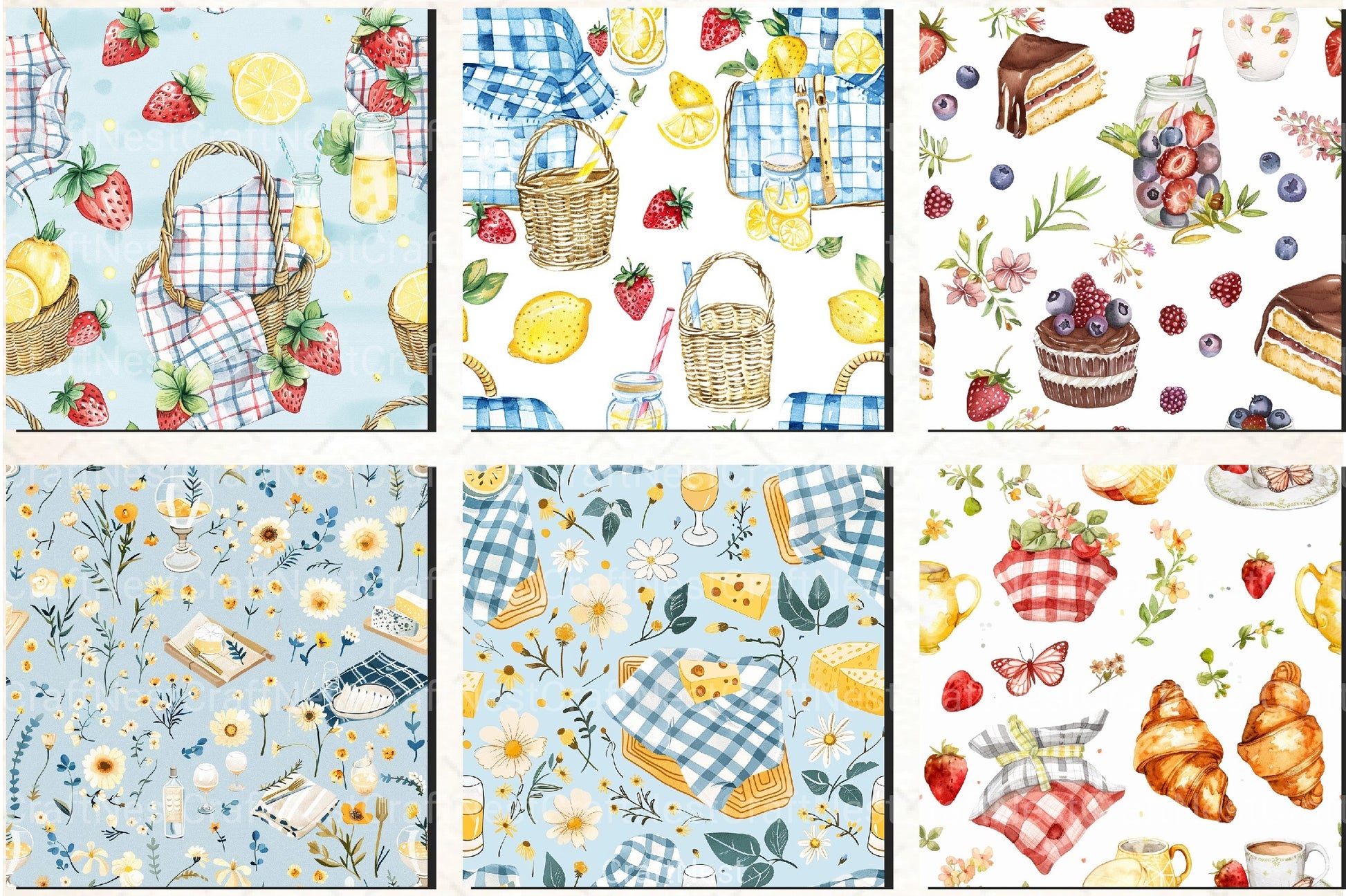 Picnic Time Whimsy Summer Pattern Clipart Bundle - CraftNest - Digital Crafting and Art