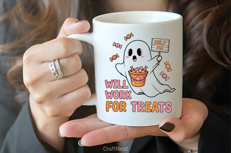 Will Work For Treats Ghost Tee Bundle - CraftNest - Digital Crafting and Art
