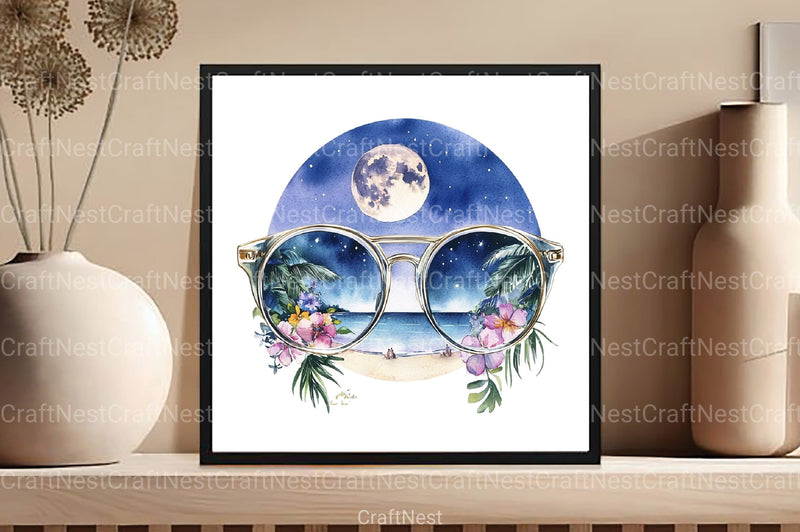 Tropical Summer Beach Glasses Hibiscus Clipart Bundle - CraftNest - Digital Crafting and Art