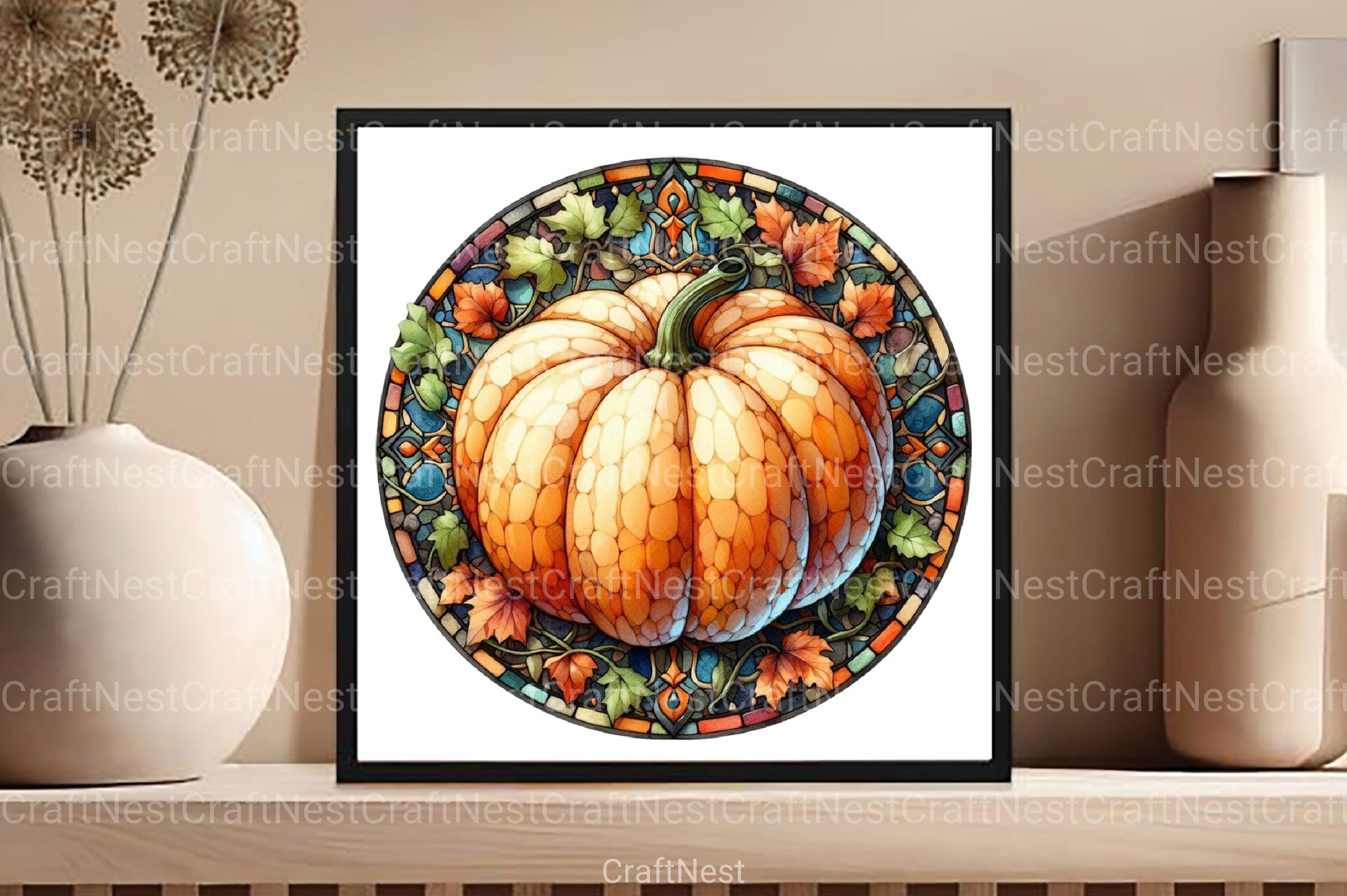 Round Pumpkin Stained Glass Clipart Bundle - CraftNest - Digital Crafting and Art