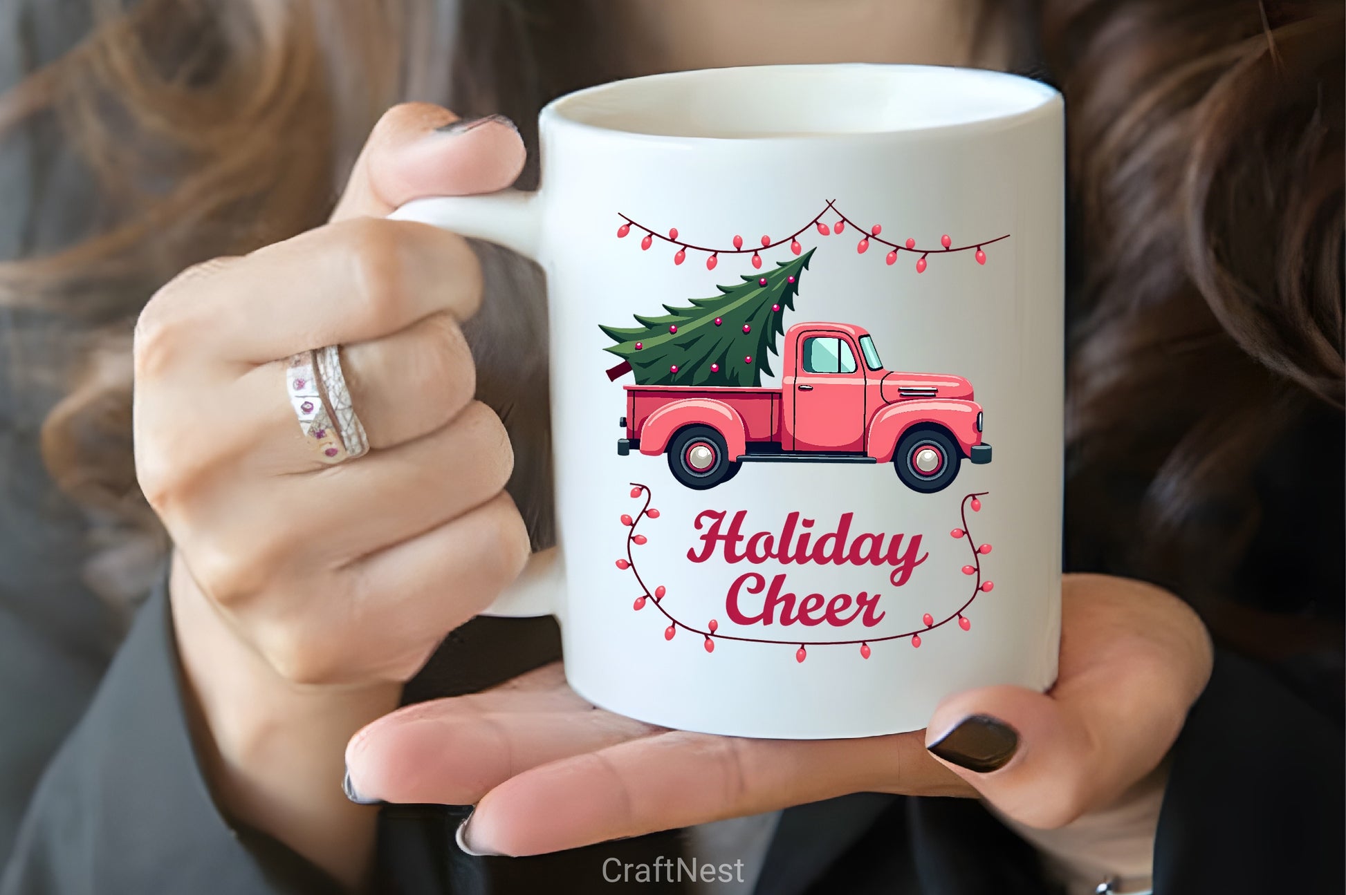 Vintage Pink Pickup Christmas Tree Clipart Bundle - CraftNest - Digital Crafting and Art