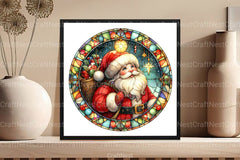 Round Santa Stained Glass Clipart Bundle 99 - CraftNest - Digital Crafting and Art