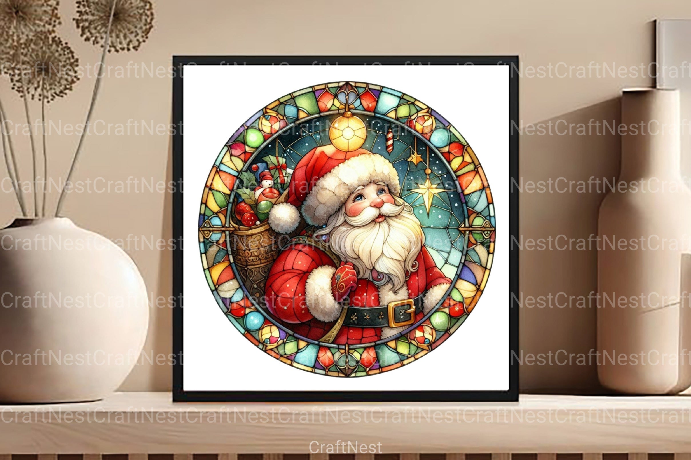 Round Santa Stained Glass Clipart Bundle 99 - CraftNest - Digital Crafting and Art