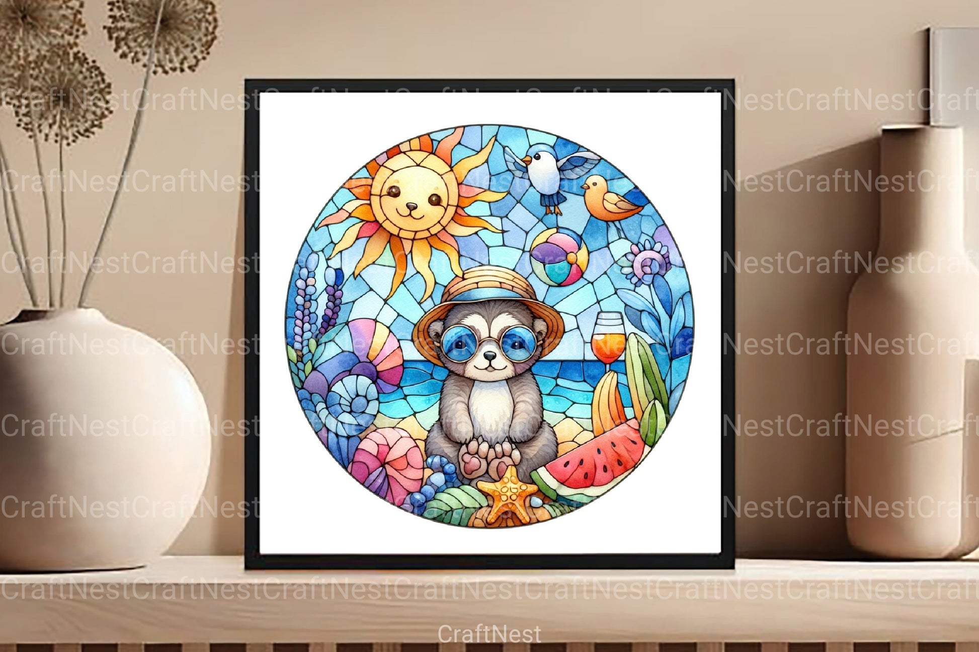 Round Stained Glass Animals Summer Clipart Bundle - CraftNest - Digital Crafting and Art