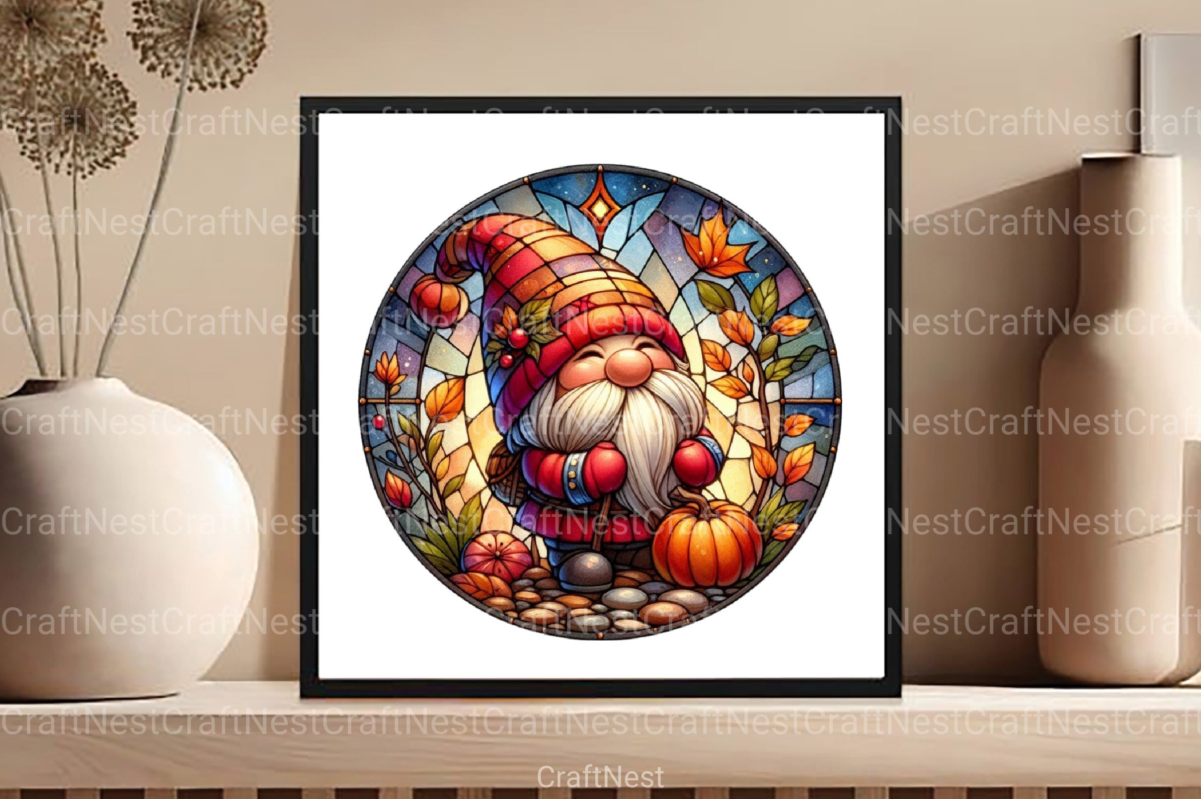 Round Fall Gnome Stained Glass Clipart Bundle - CraftNest - Digital Crafting and Art