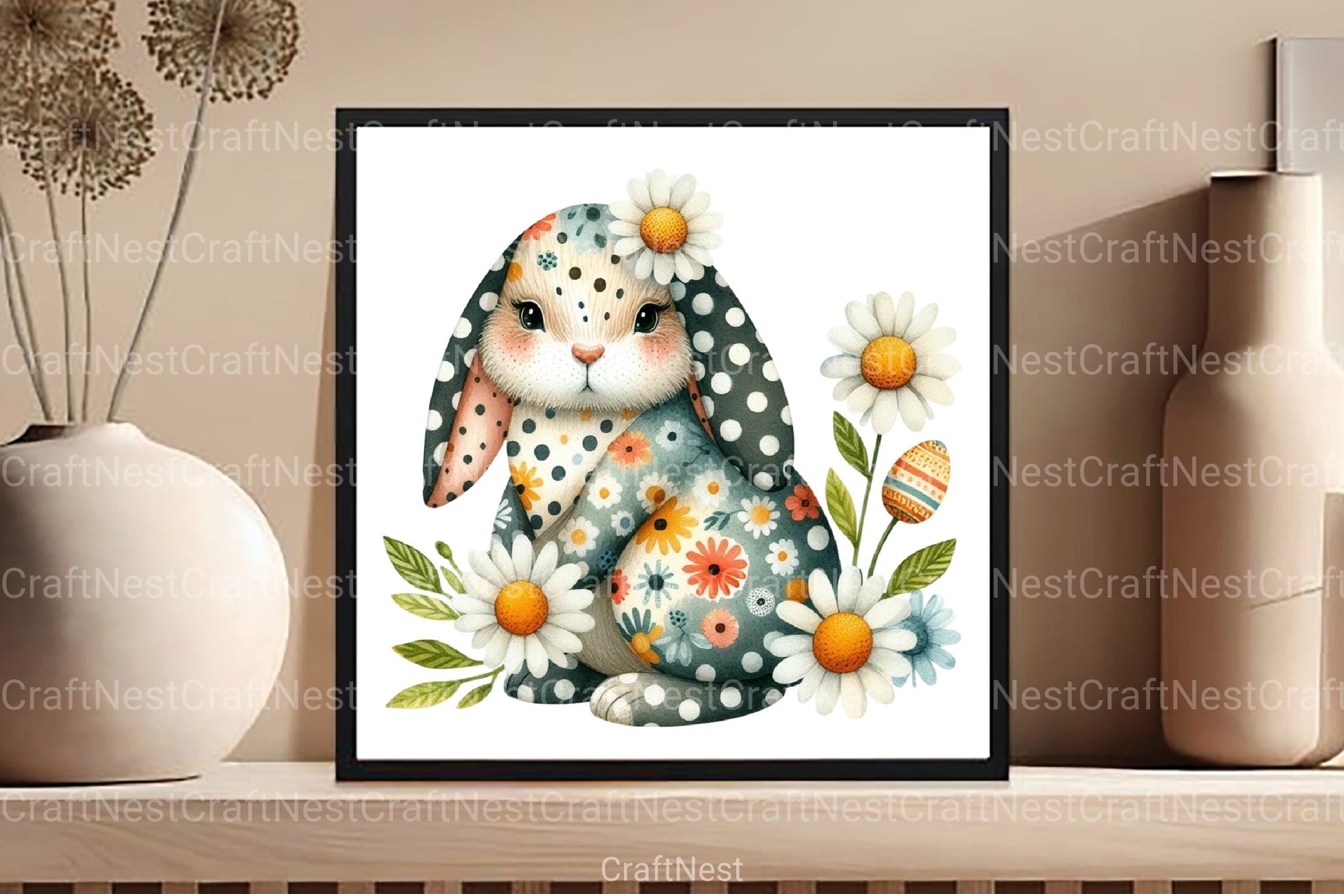Retro Floral Easter Bunny Clipart Bundle - CraftNest - Digital Crafting and Art