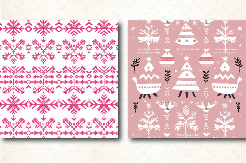 Pink Scandinavian Christmas Patterns Clipart Bundle - CraftNest - Digital Crafting and Art