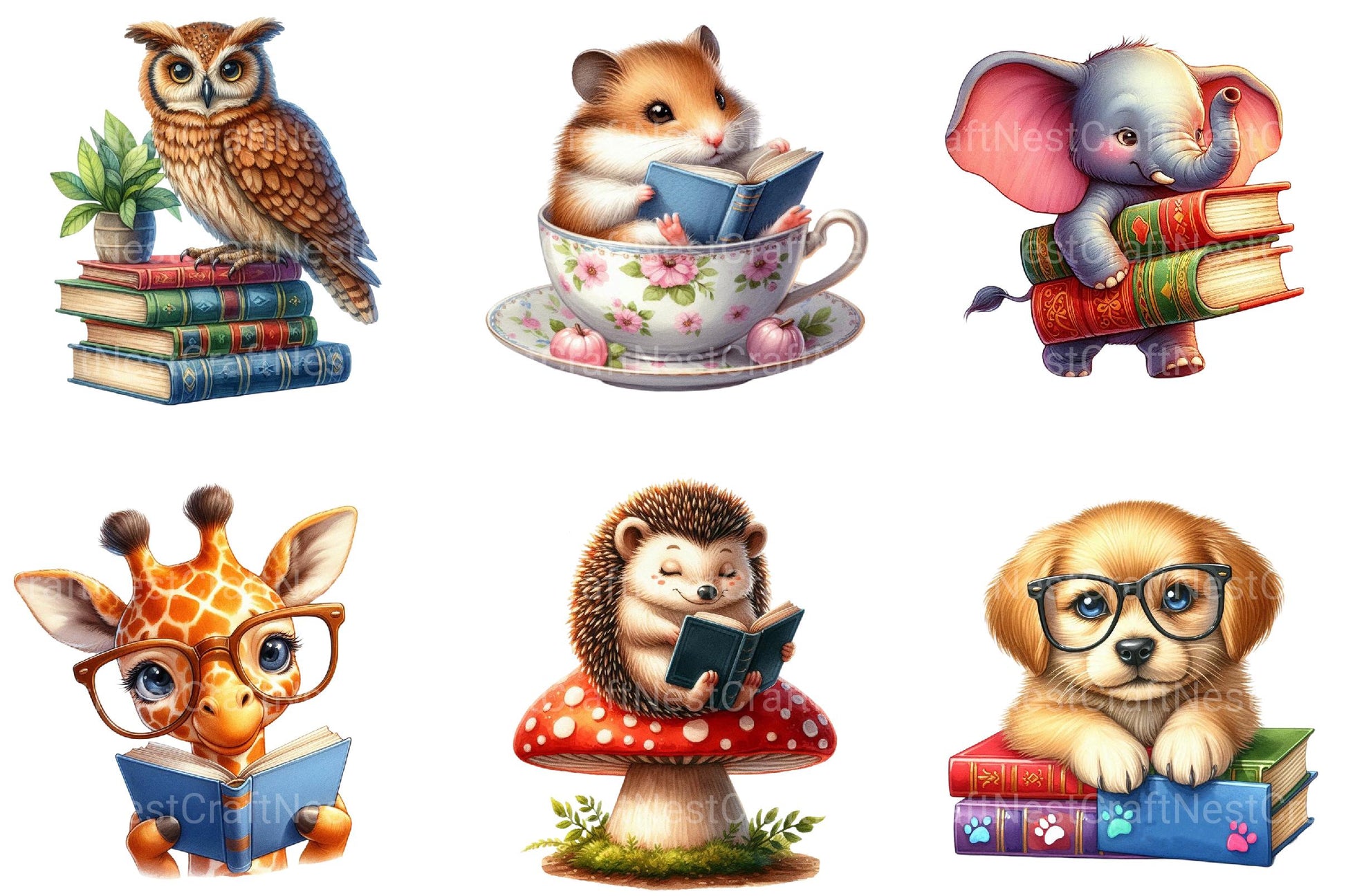 Animals Love Reading Clipart - CraftNest - Digital Crafting and Art