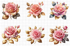 Pink and Gold Rose Clipart - CraftNest - Digital Crafting and Art