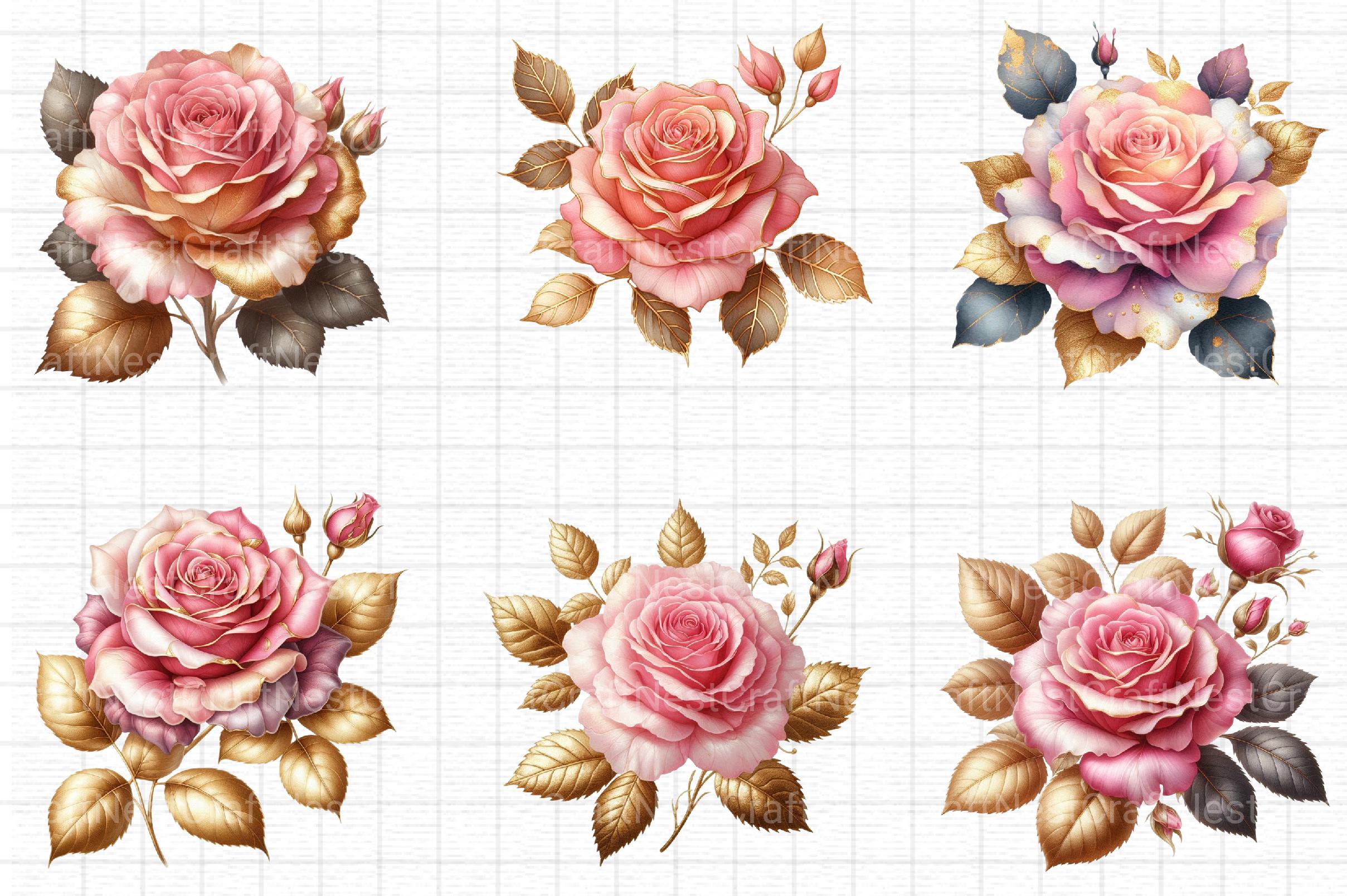 Pink and Gold Rose Clipart - CraftNest - Digital Crafting and Art