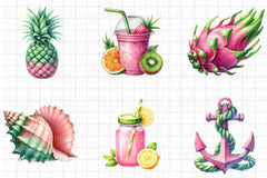 Green & Pink Summer Clipart - CraftNest - Digital Crafting and Art