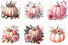 Fall Pink Floral Pumpkin Clipart - CraftNest - Digital Crafting and Art