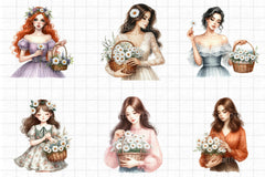 Woman With Daisy Flower Basket Clipart - CraftNest - Digital Crafting and Art