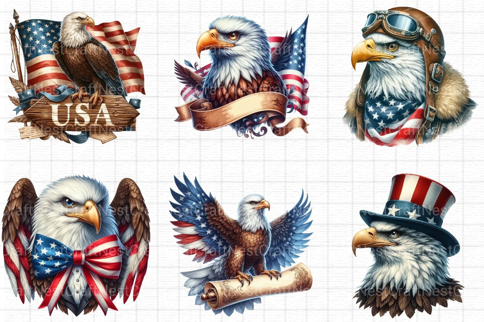 Patriotic Bald Eagle Clipart Bundle - CraftNest - Digital Crafting and Art