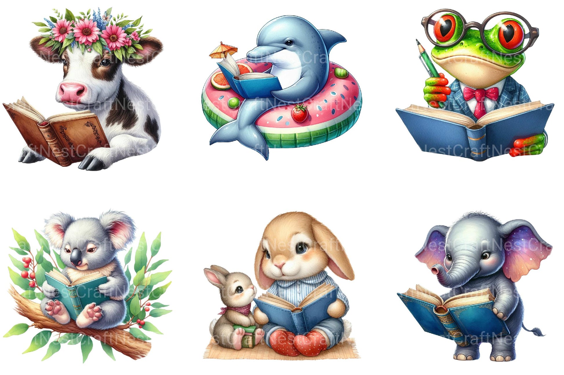 Animals Love Reading Clipart - CraftNest - Digital Crafting and Art