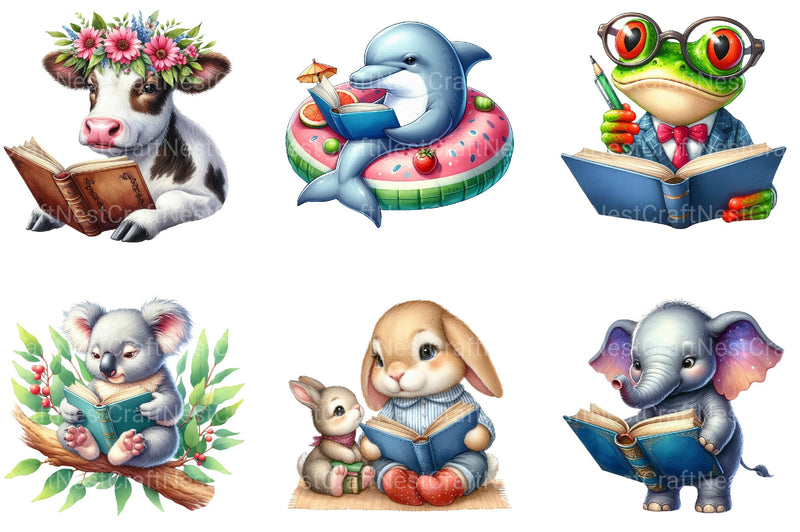 Animals Love Reading Clipart - CraftNest - Digital Crafting and Art