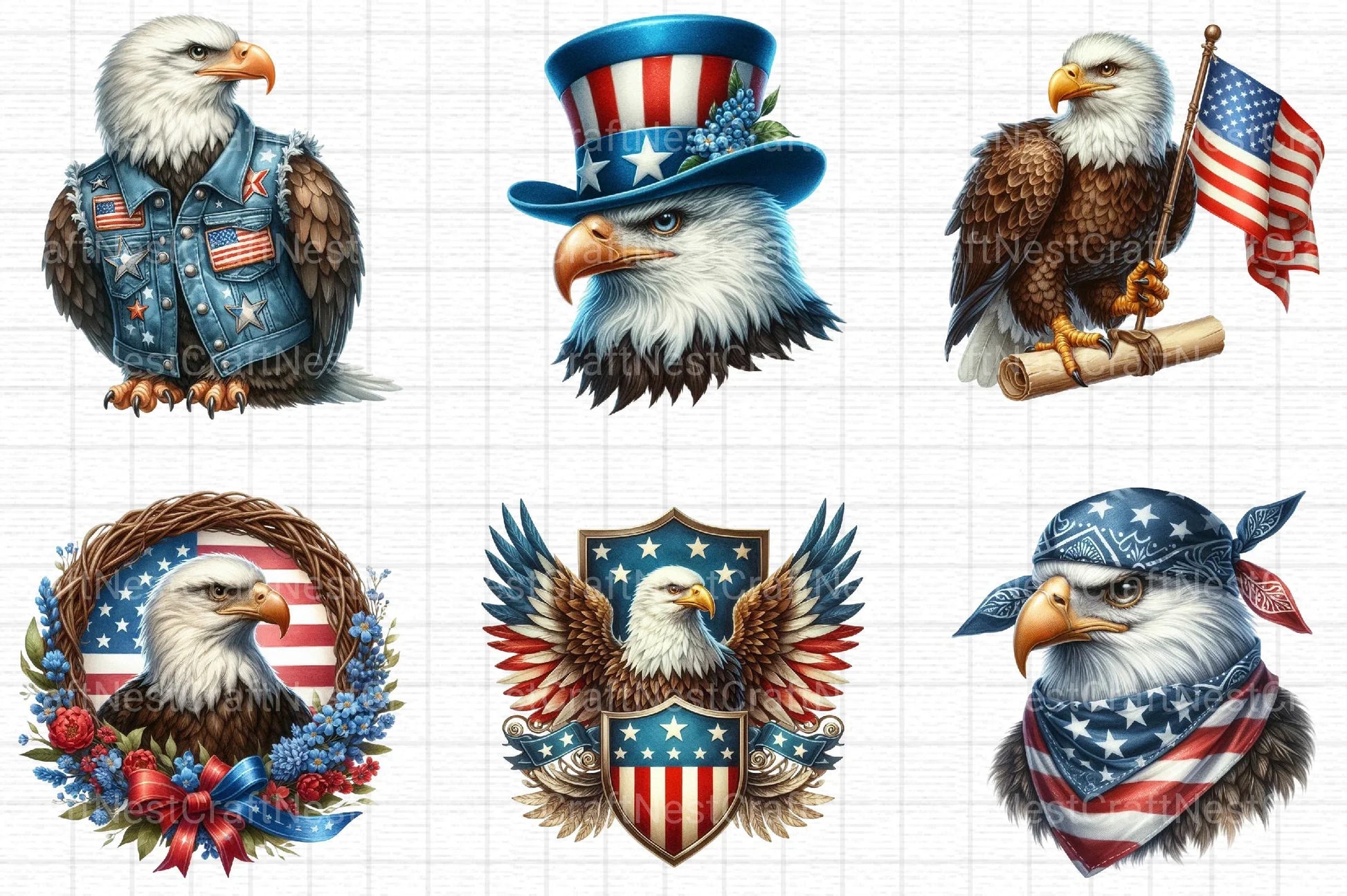 Patriotic Bald Eagle Clipart Bundle - CraftNest - Digital Crafting and Art