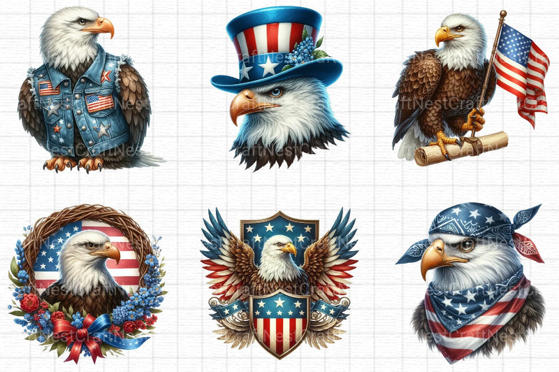 Patriotic Bald Eagle Clipart Bundle - CraftNest - Digital Crafting and Art